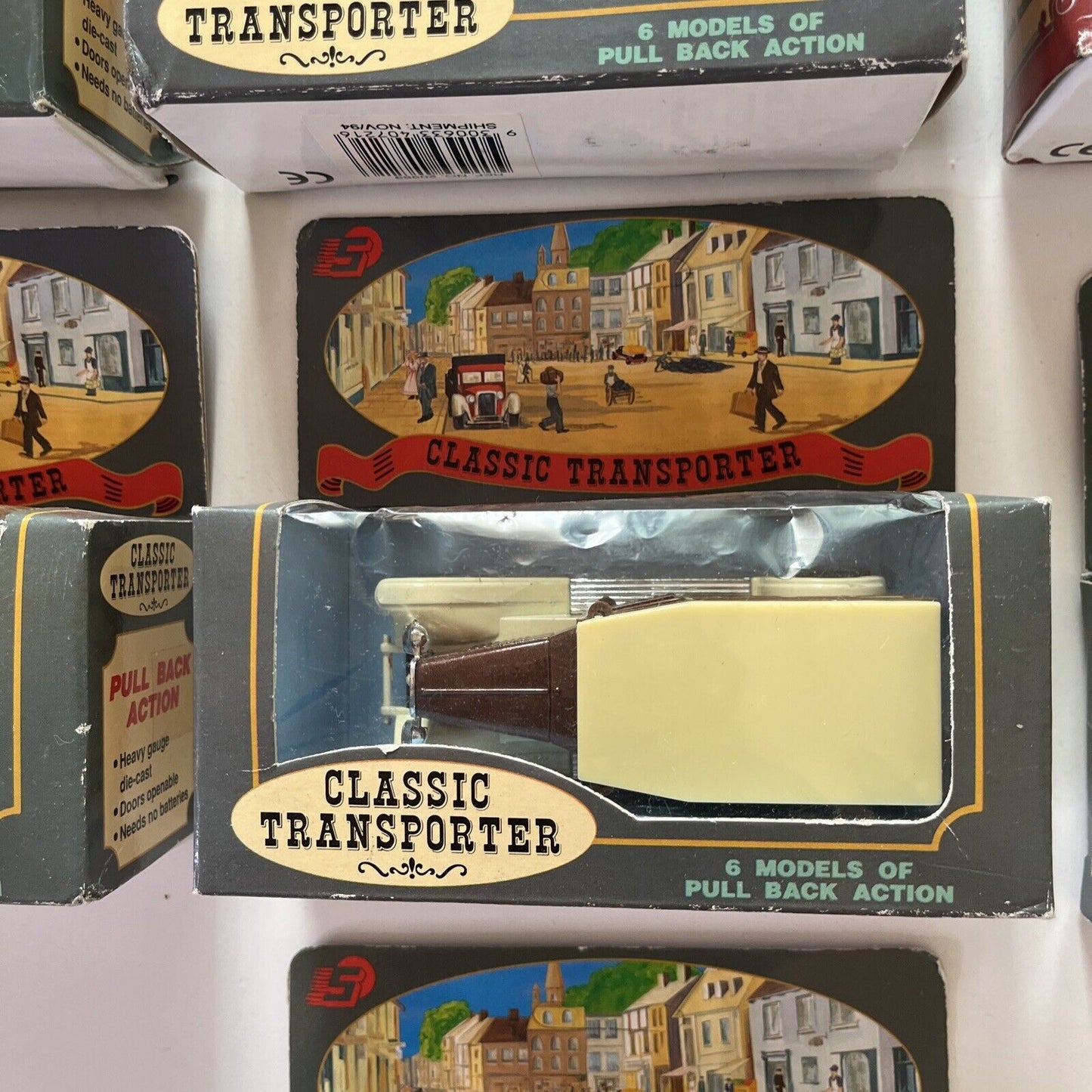 7x Classic Transporter Die Cast Truck Pull Back Action