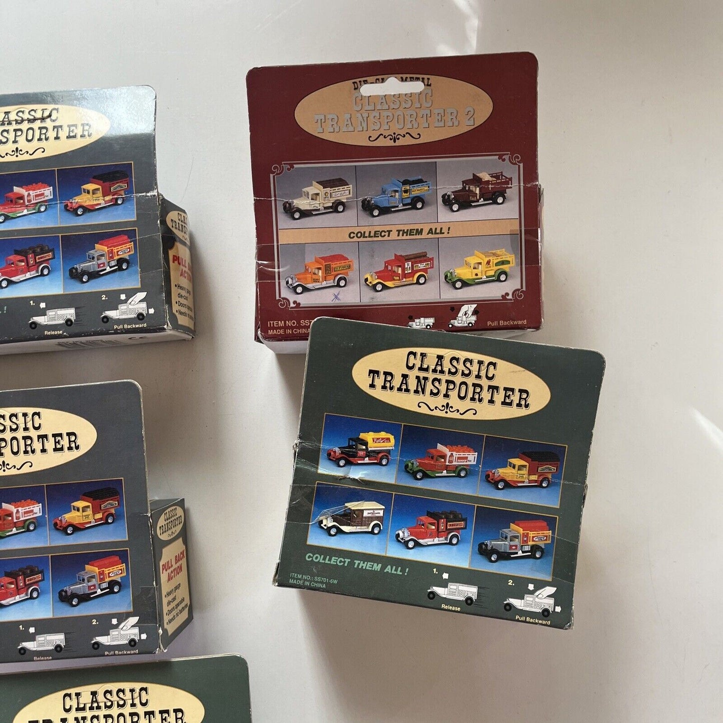7x Classic Transporter Die Cast Truck Pull Back Action