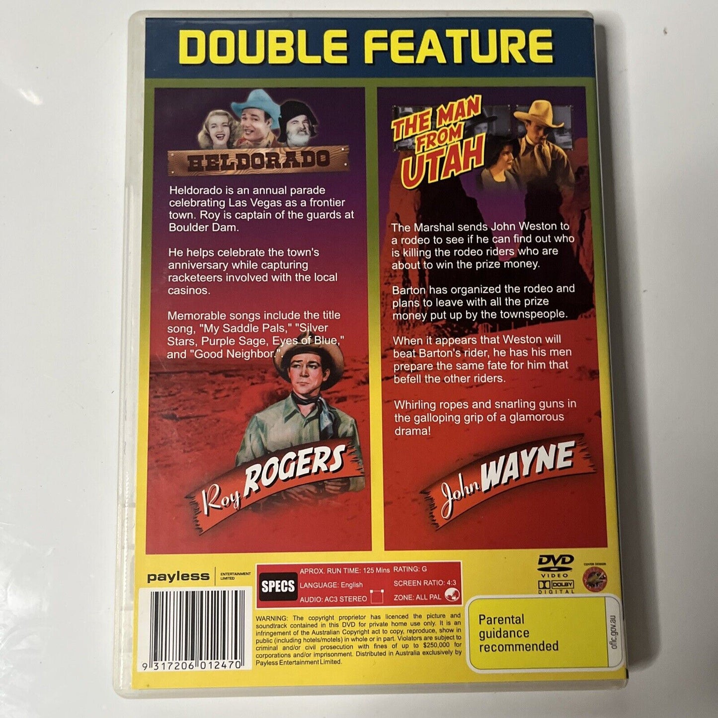 Heldorado / The Man From Utah (DVD) Roy Rogers, John Wayne. All Regions