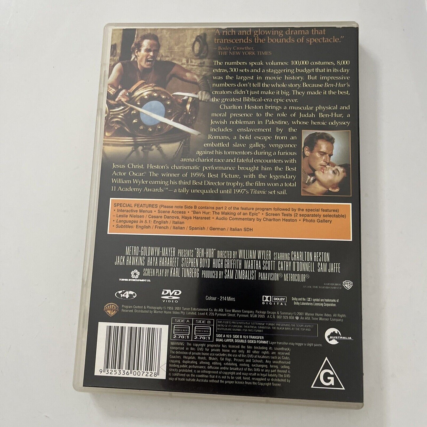 Ben Hur (DVD, 1959) Charlton Heston, Jack Hawkins, Stephen Boyd NEW Region 4