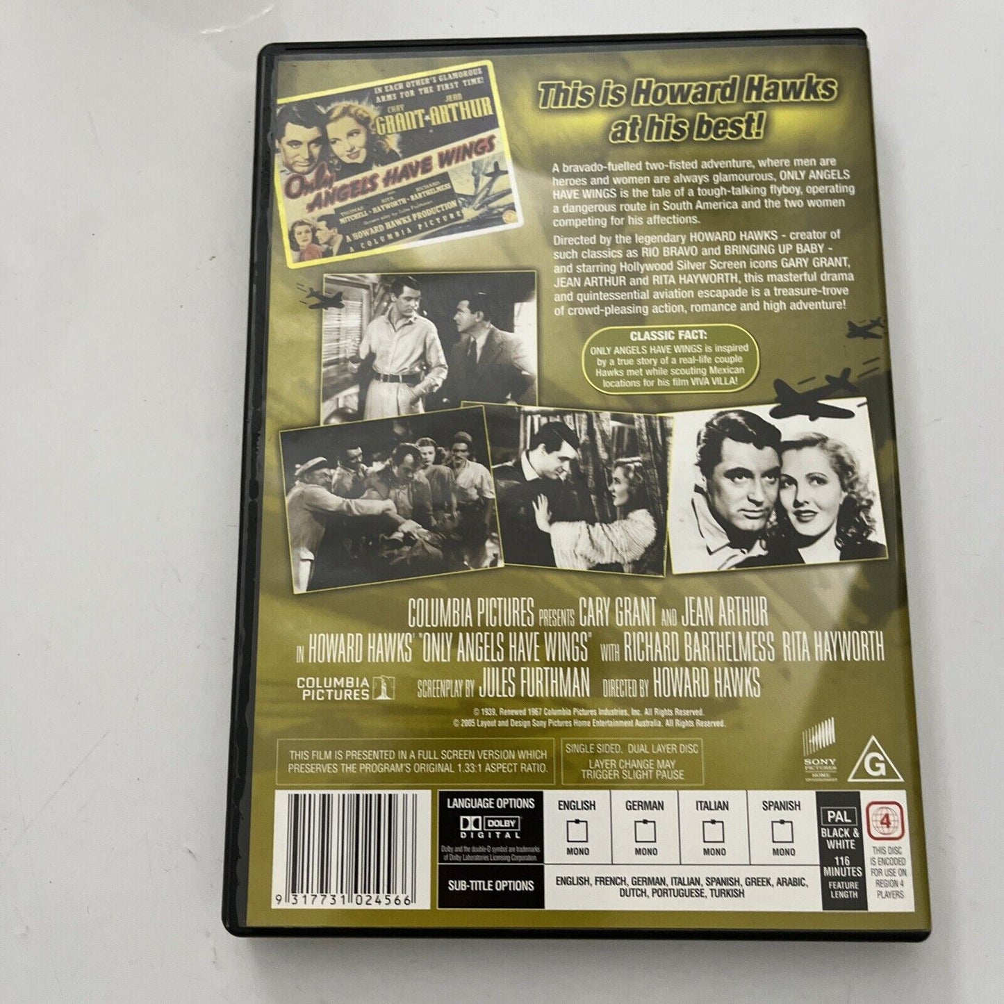 Only Angels Have Wings (DVD, 1939) Cary Grant, Jean Arthur NEW Region 4