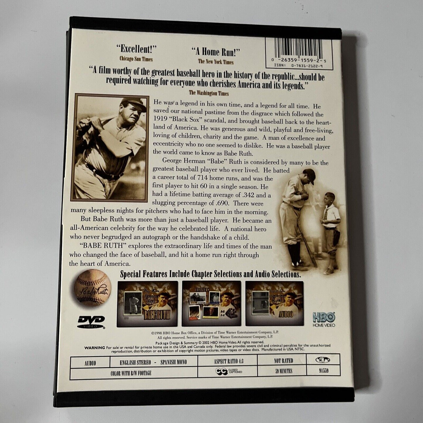 Babe Ruth - The Life Behind the Legend (DVD, 2002) HBO Region 1