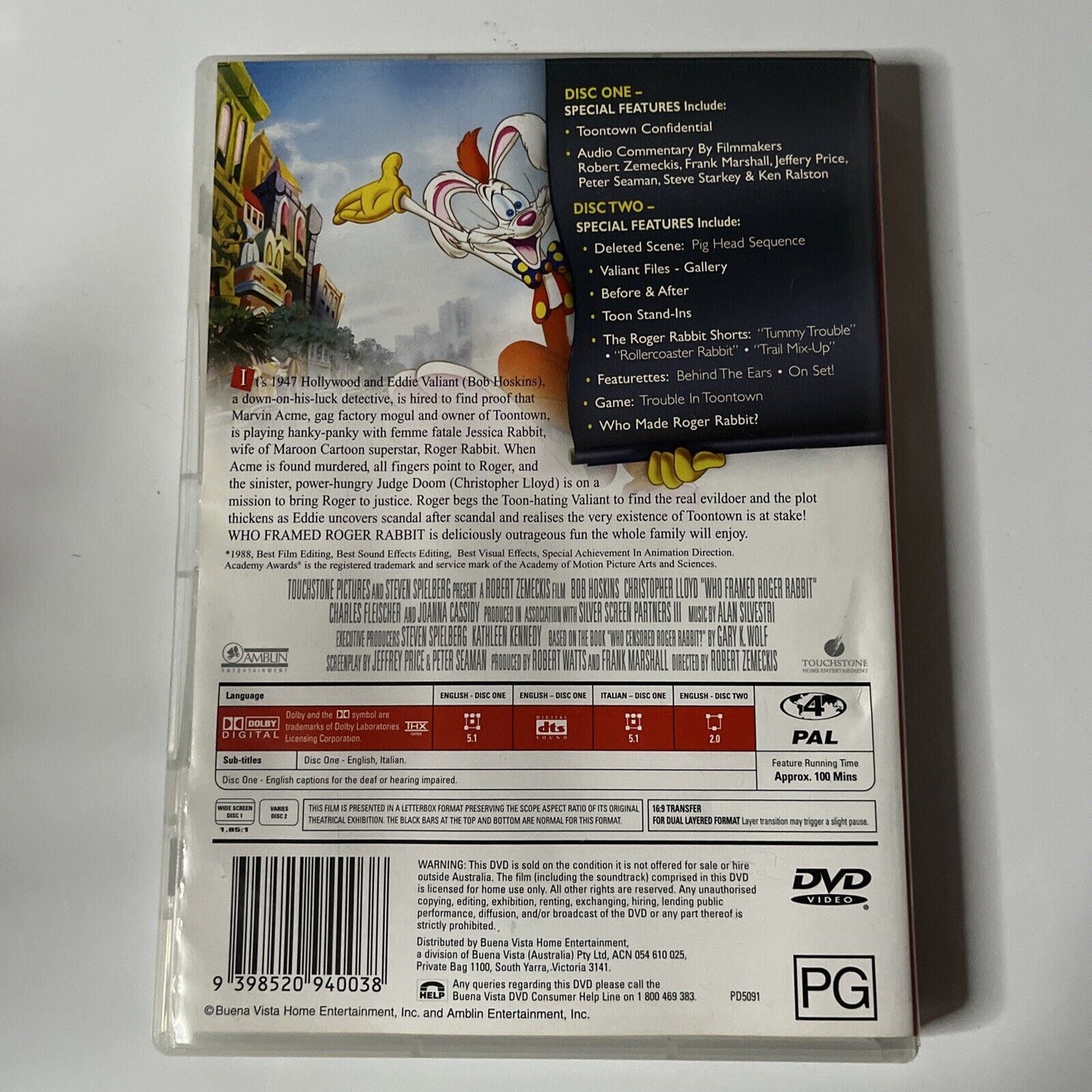 Who Framed Roger Rabbit - Special Edition (DVD, 1988, 2-Disc) NEW Region 4