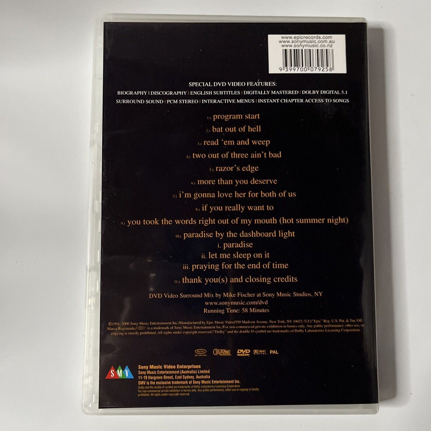 Meat Loaf - Hits Out Of Hell (DVD, 2000) All Regions