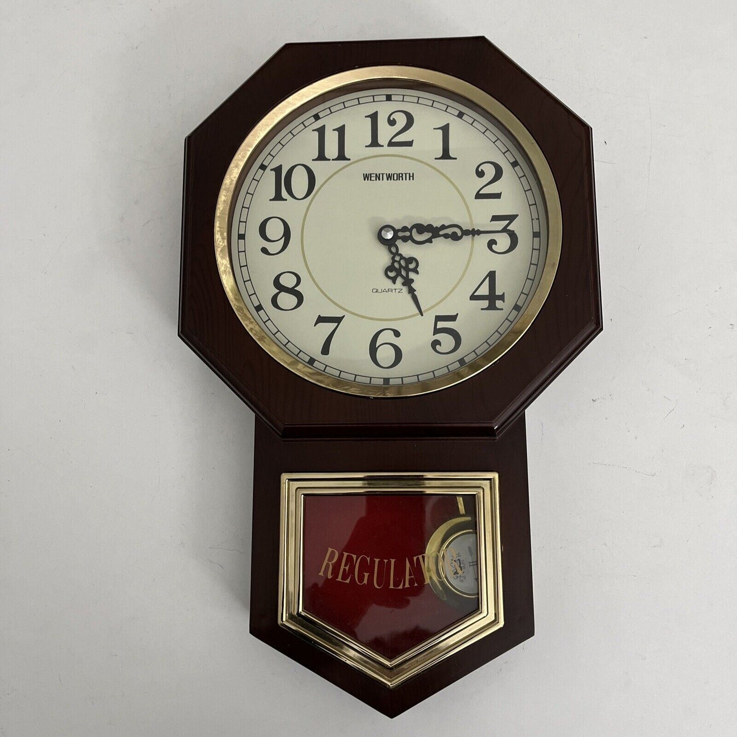 Wentworth Wall Clock with Regulator Pendulum Wooden Frame *for parts or repair*