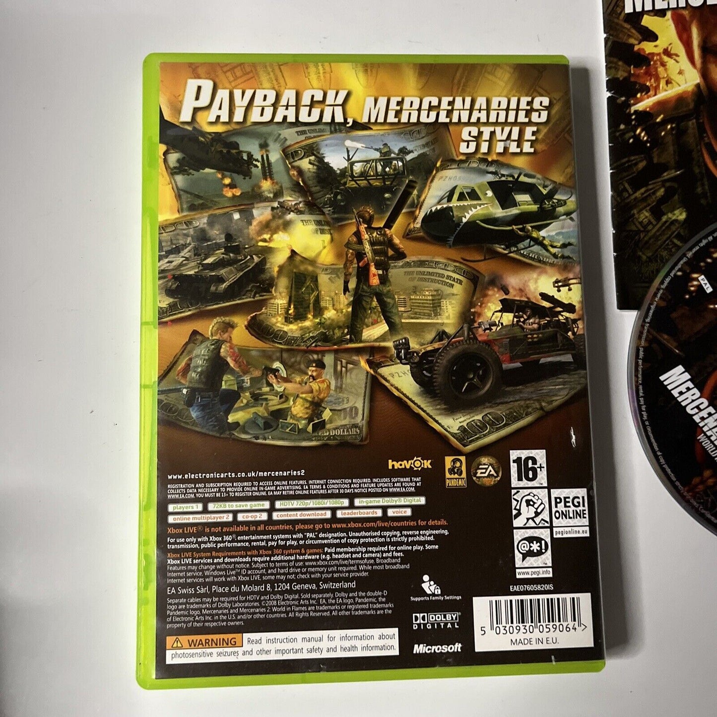 Mercenaries 2 World in Flames Xbox 360 Game Complete with Manual PAL