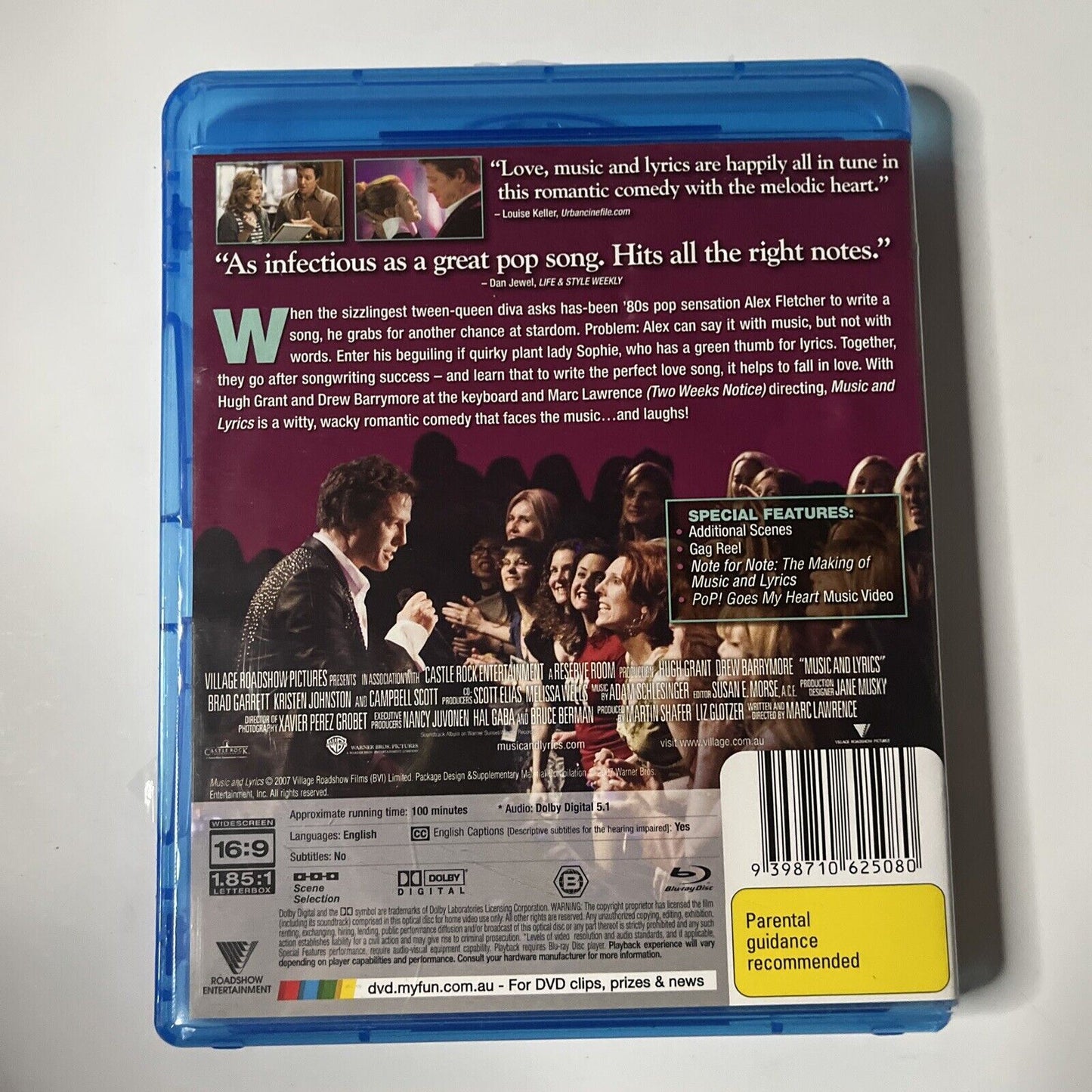 Music And Lyrics (Blu-ray, 2007) Hugh Grant, Drew Barrymore Region B