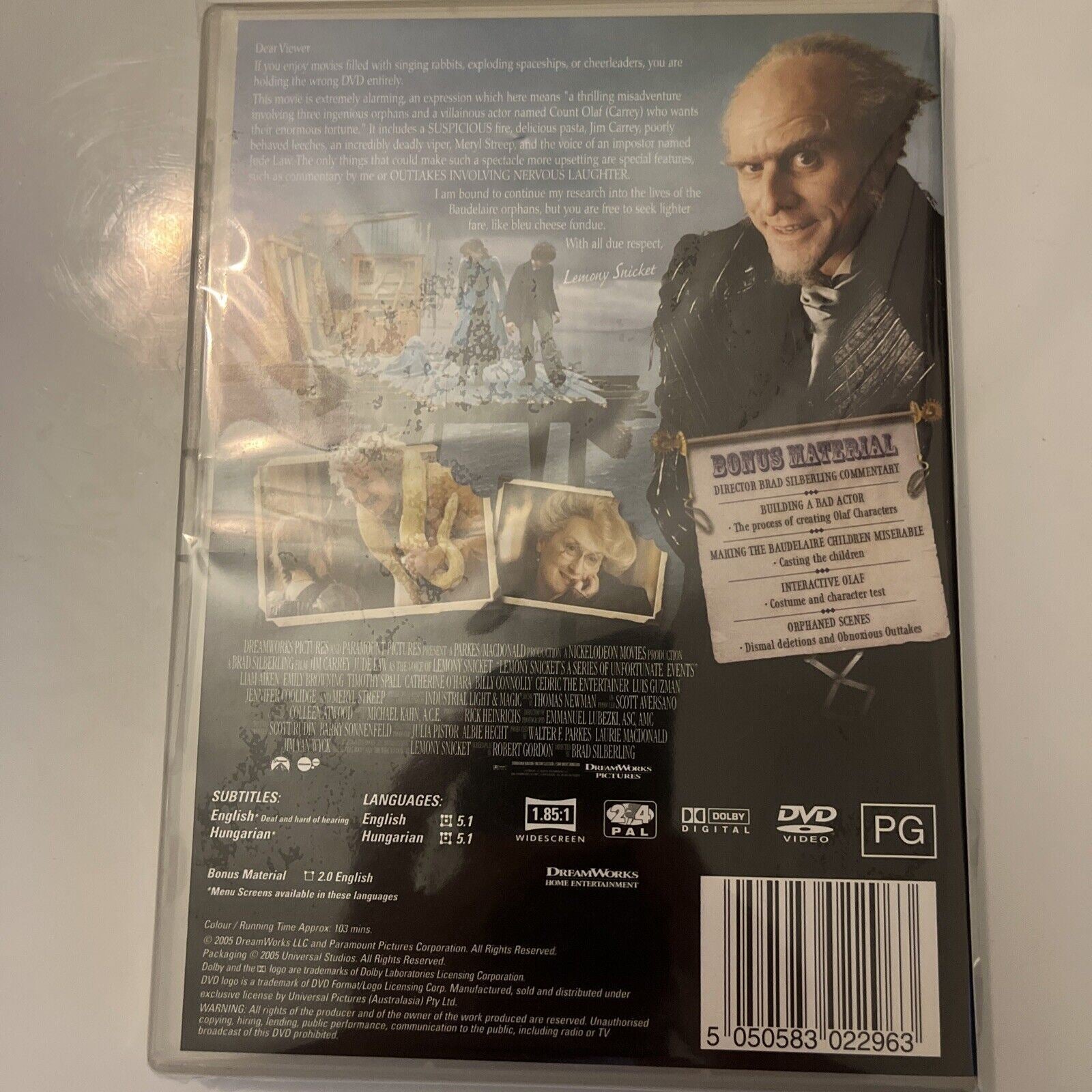 Lemony Snickets A Series Of Unfortunate Events Dvd 2005 Jim Carrey Retro Unit 0410