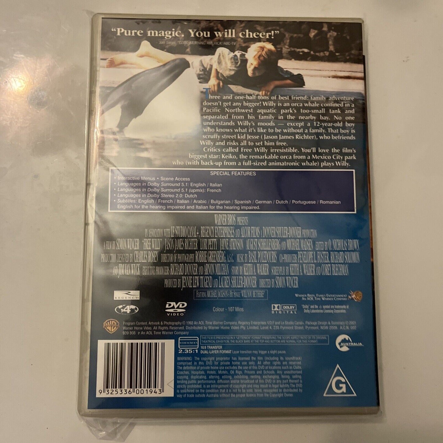 Free Willy  (DVD, 1993) Jason James Richter NEW Region 4