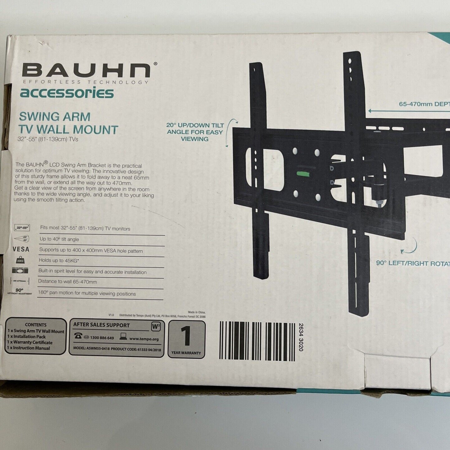 Bauhn Swing Arm TV Wall Mount 32"-55" (81-138cm) TV