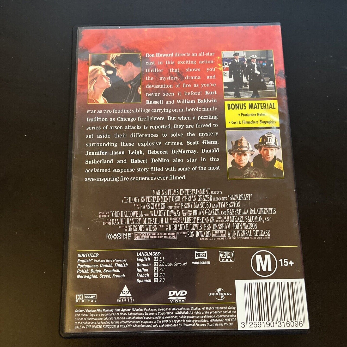 Backdraft (DVD, 1991) Kurt Russell, William Baldwin Region 4&2