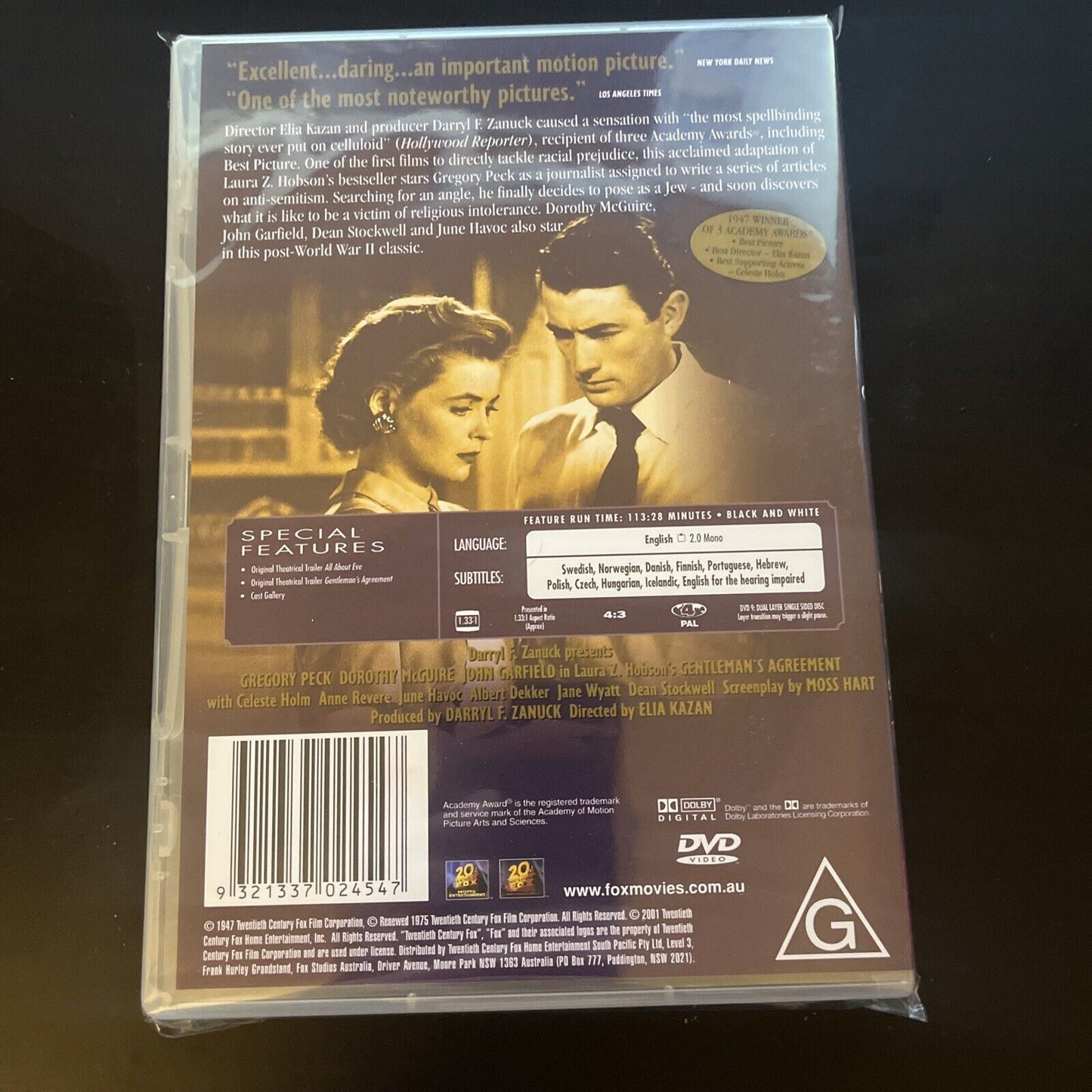 Gentleman's Agreement  (DVD, 1947) Gregory Peck, Dorothy McGuire NEW Region 4