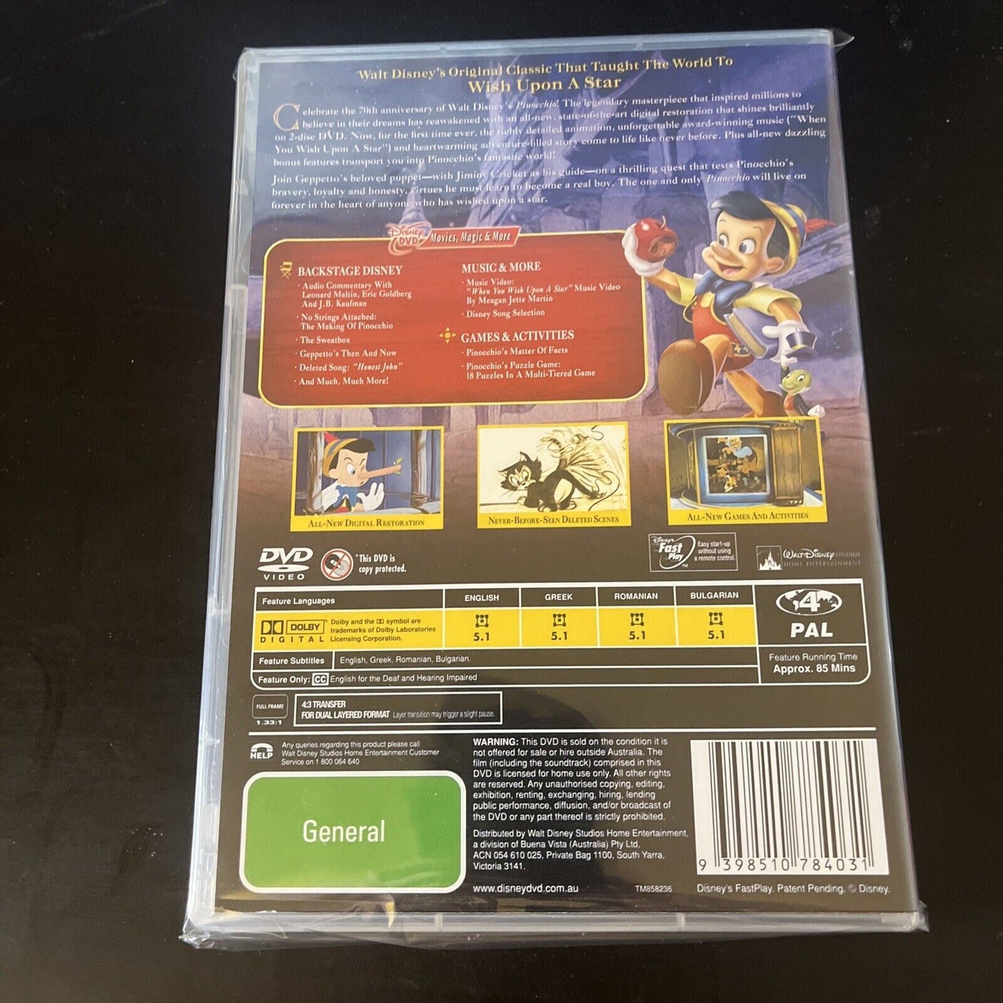 Pinocchio - 70th Anniversary Platinum Edition (DVD, 1940) NEW Region 4