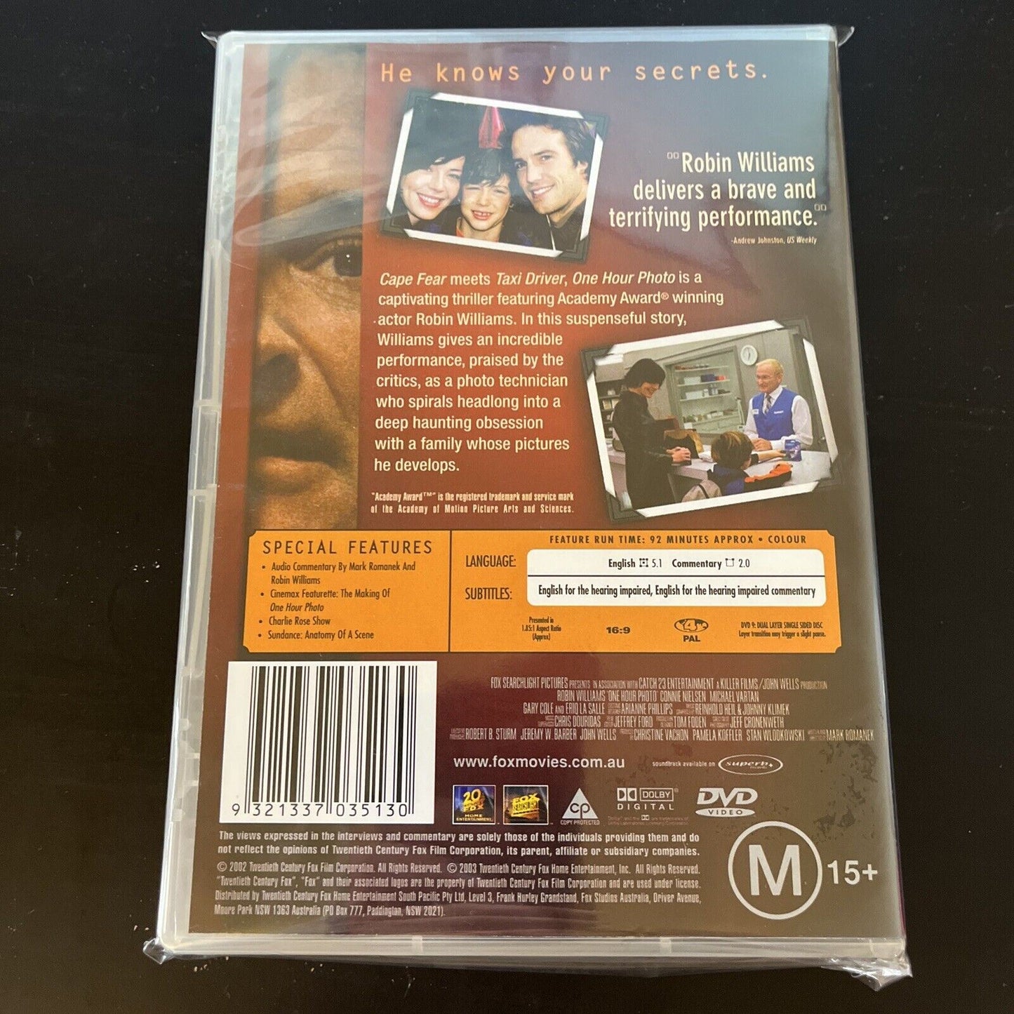 One Hour Photo (DVD, 2002) Thriller & Mystery Robin Williams NEW Region 4