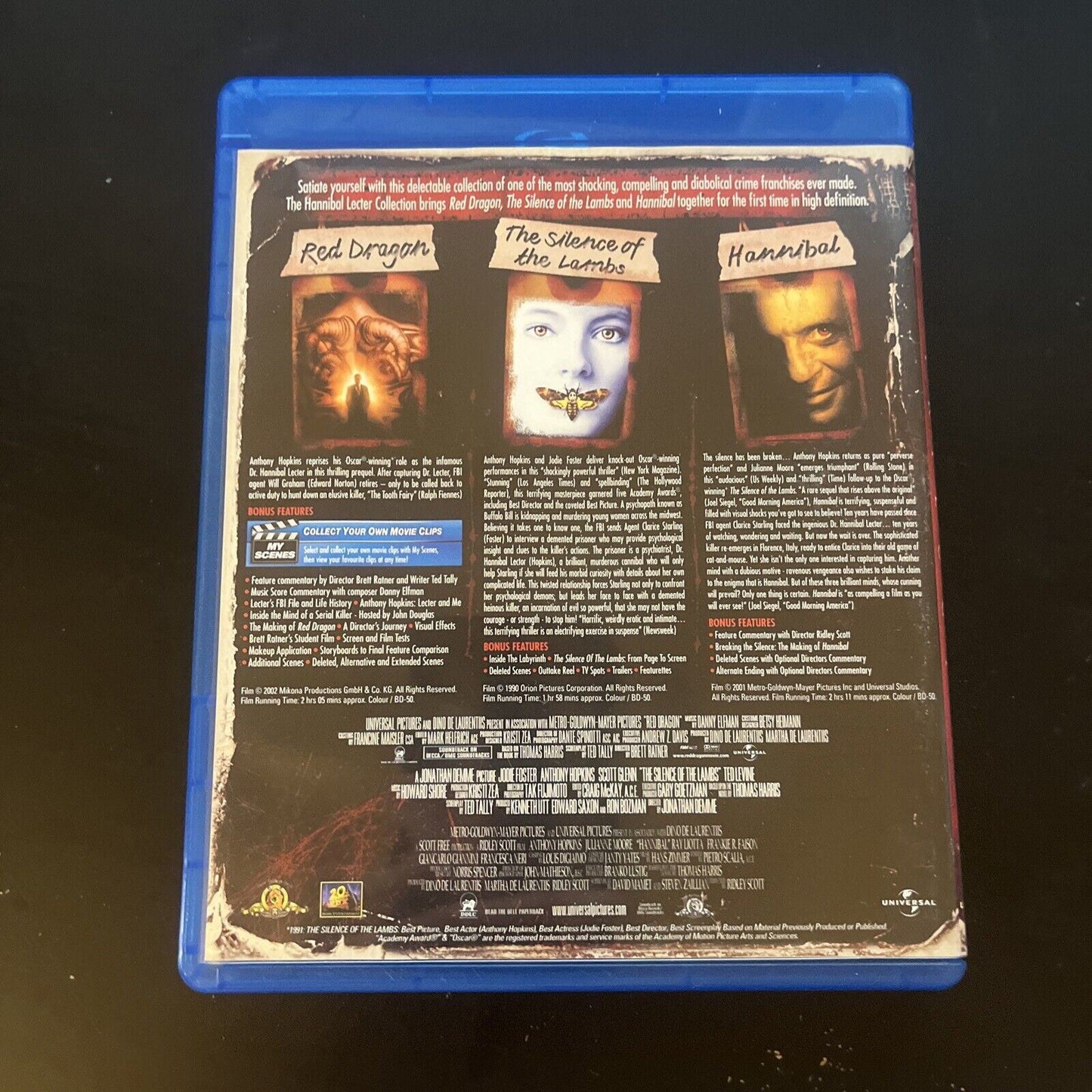 Hannibal Lecter Trilogy: Red Dragon, Silence of Lambs, Hannibal Bluray Region B