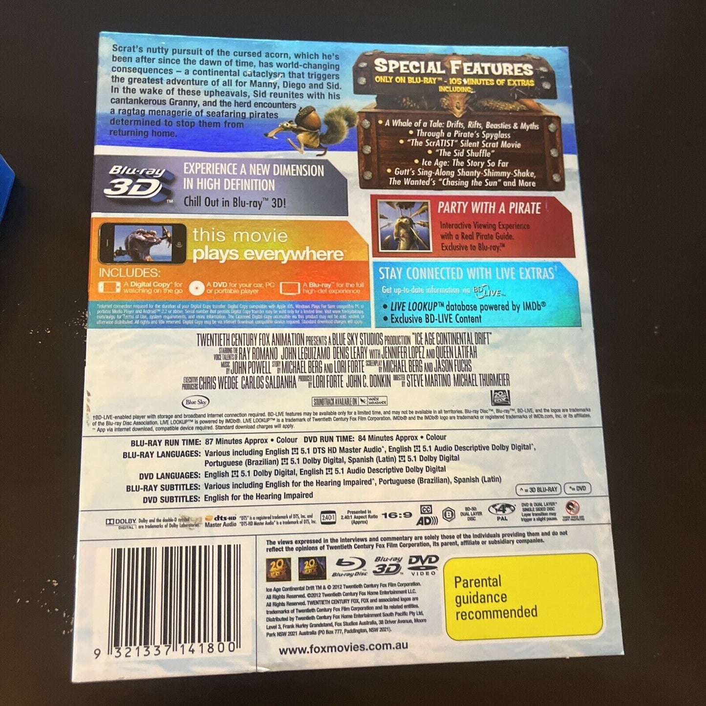 ICE AGE 4 Continental Drift 3D (Bluray 3D, 2012, 3-Disc) Aziz Ansari, Region B