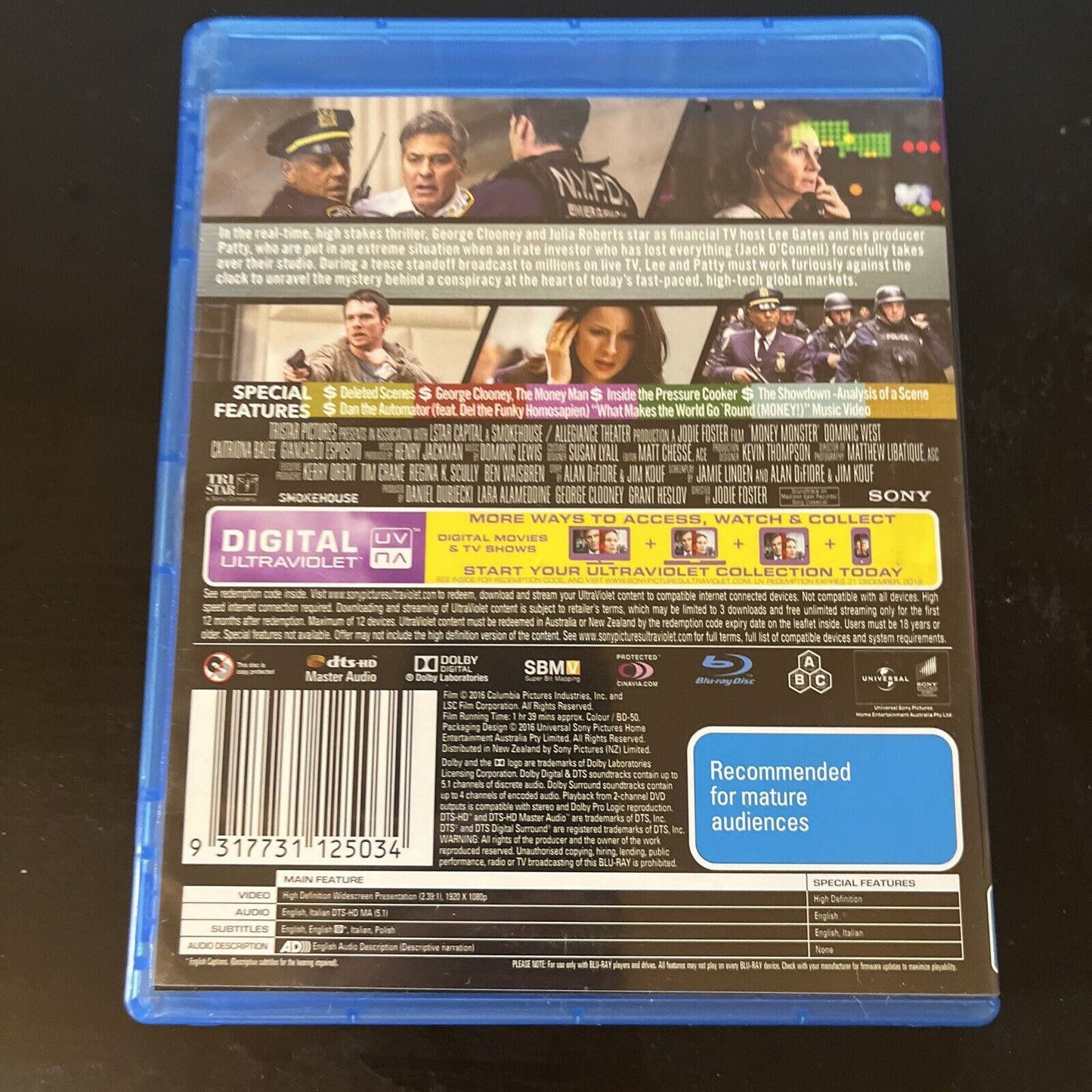 Money Monster (Blu-ray, 2016) George Clooney, Julia Roberts, All Regions