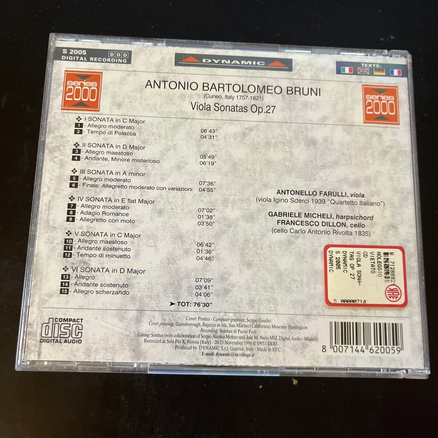 Antonio Bartolomeo Bruni - Viola Sonatas Op. 27 (CD, 1997)
