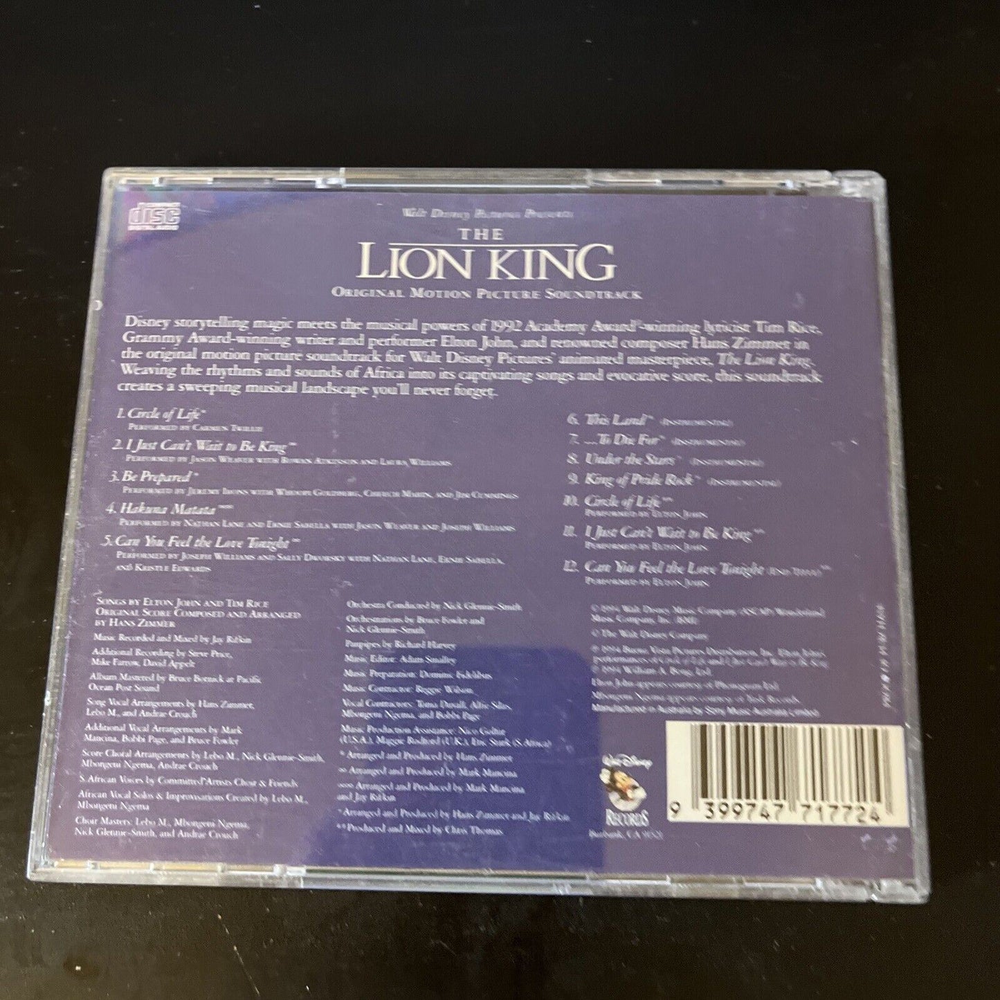 The Lion King - Original Motion Picture Soundtrack CD (Disney, 1994)