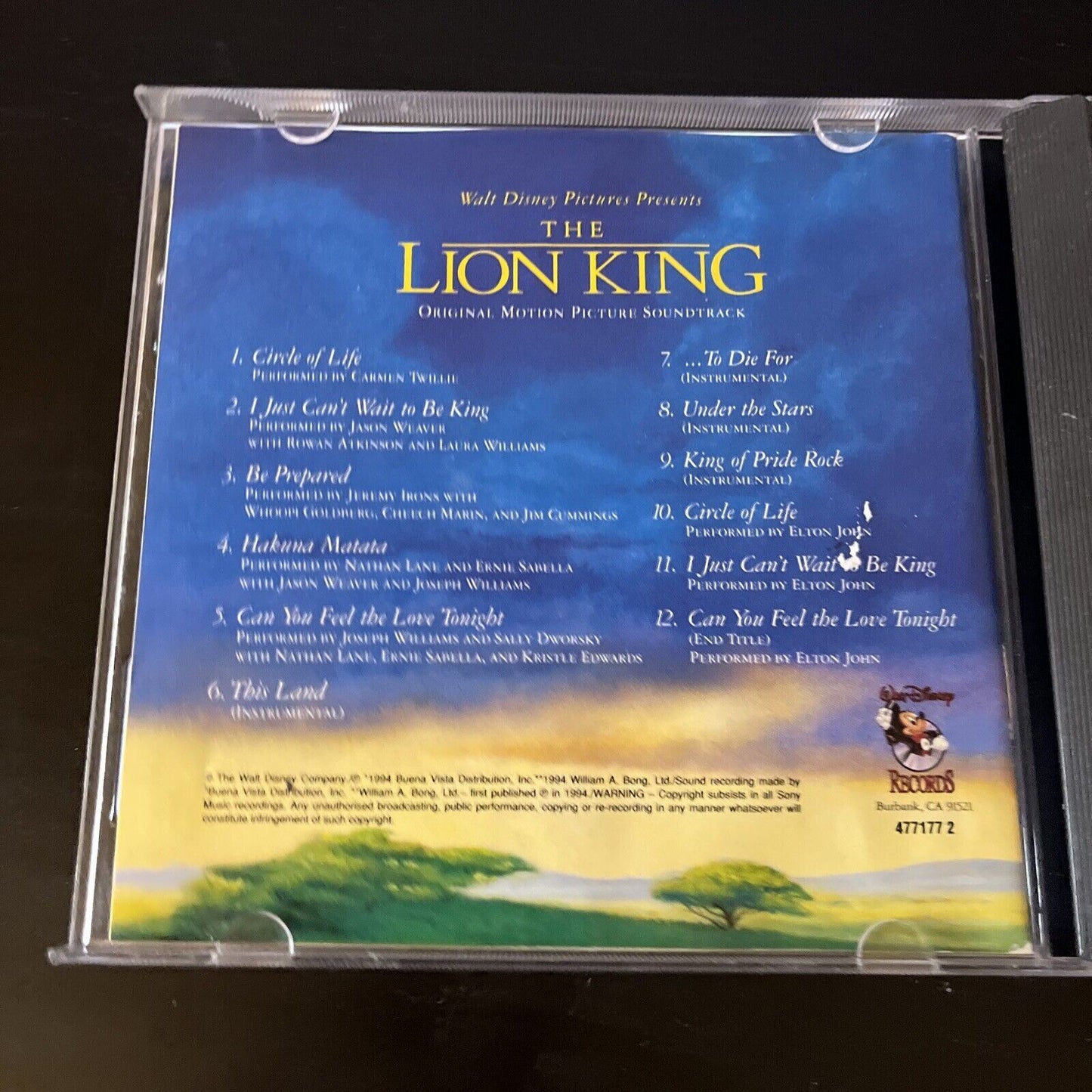 The Lion King - Original Motion Picture Soundtrack CD (Disney, 1994)