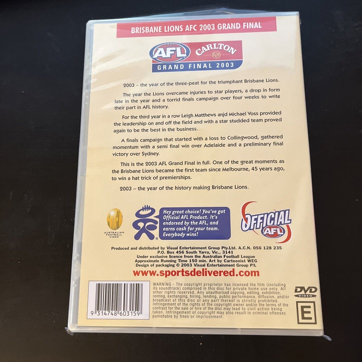 AFL Premiers 2003 - Brisbane Lions (DVD, 2003) All Regions NEW