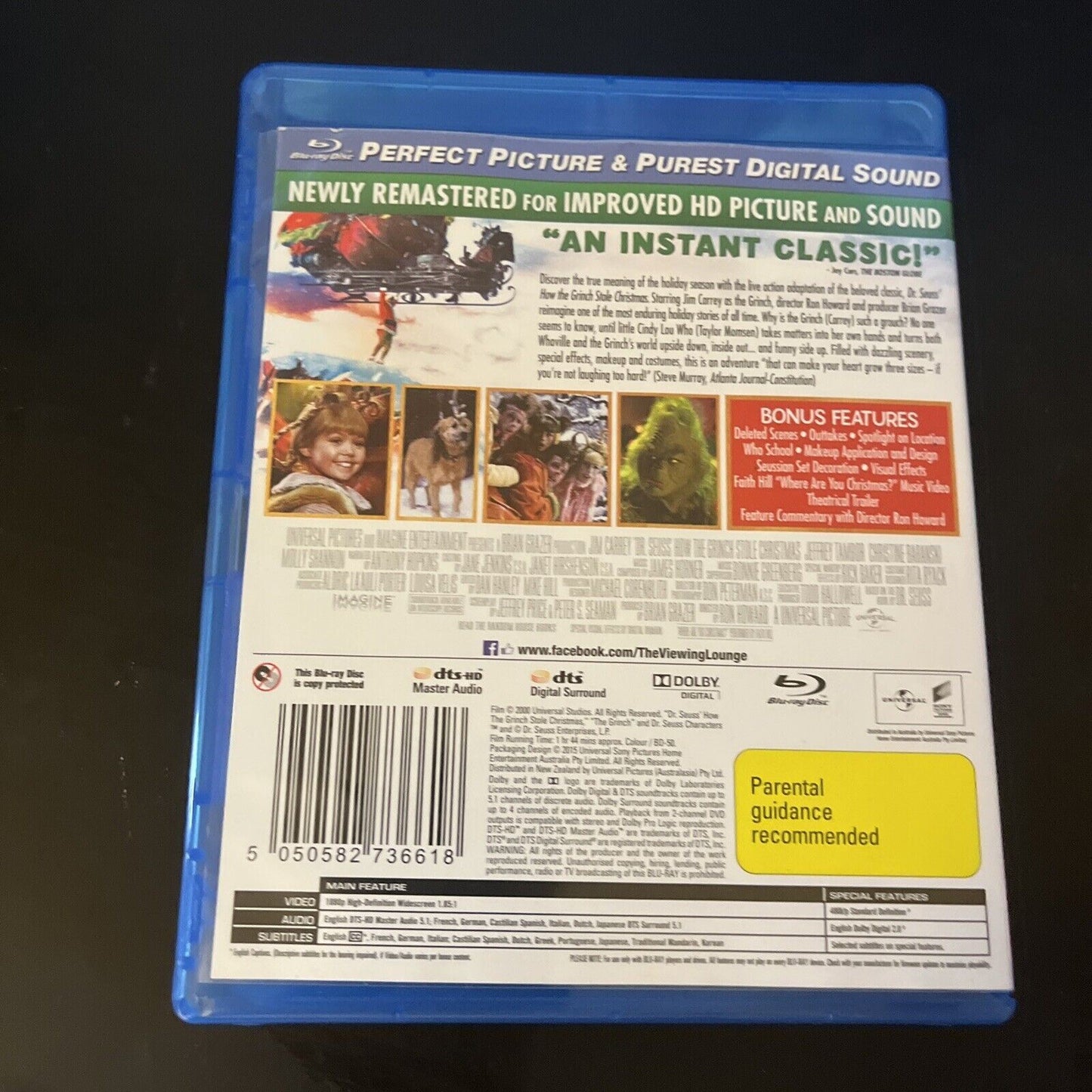 Dr. Suess The Grinch Who Stole Christmas (Blu-ray, 2000) Jim Carrey, Region B