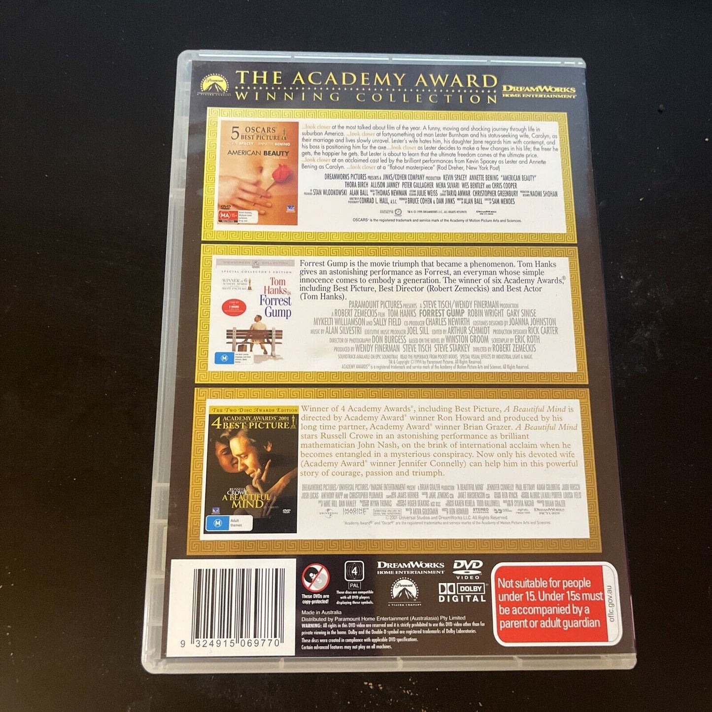 American Beauty / Forrest Gump / A Beautiful Mind (DVD, 1999, 3-Disc) Region 4