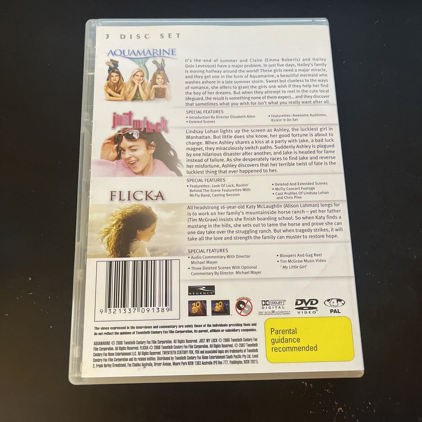 Aquamarine / Just My Luck / Flicka (DVD, 3-Disc)  Region 4