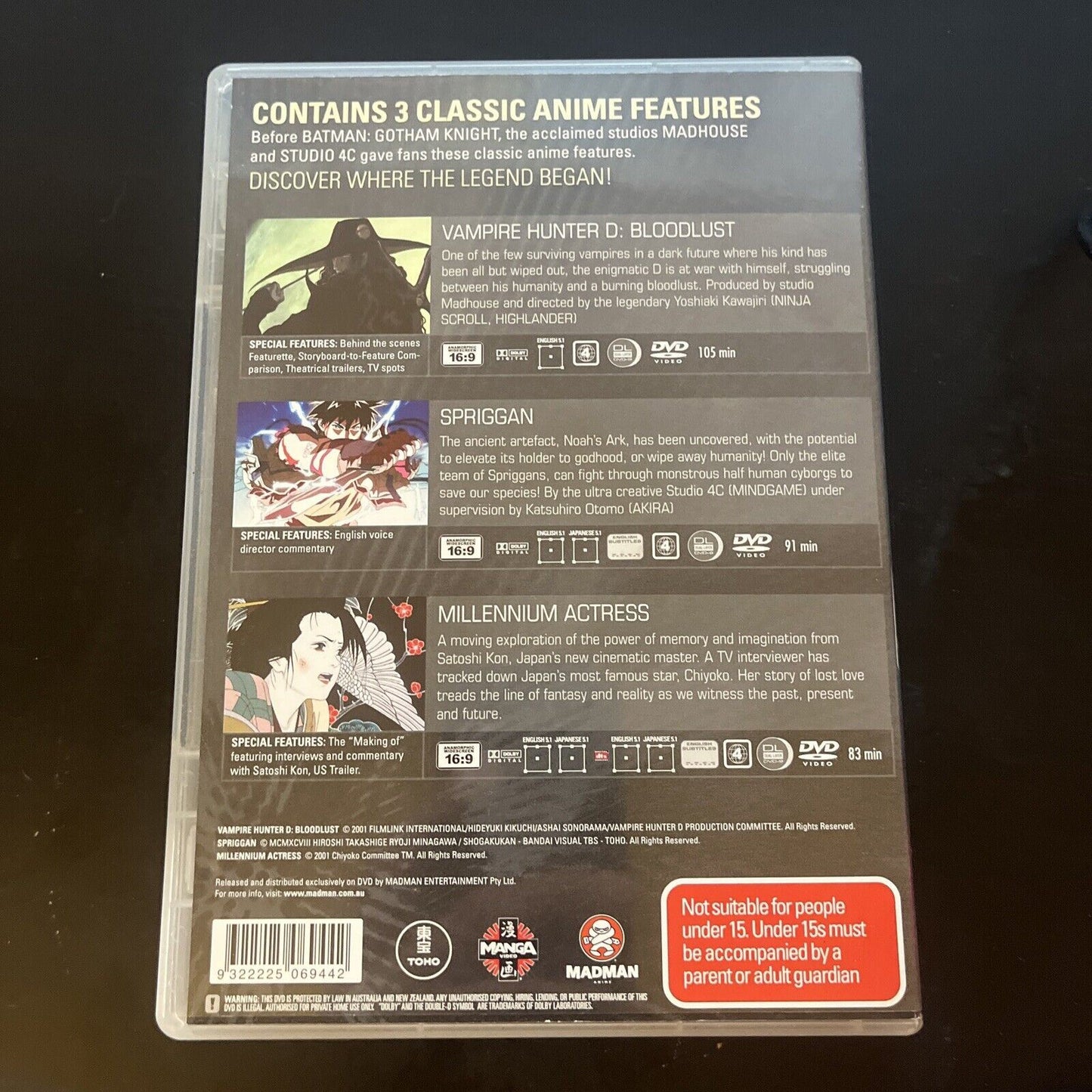 Vampire Hunter D: Bloodlust / Spriggan / Millennium Actress DVD Region 4