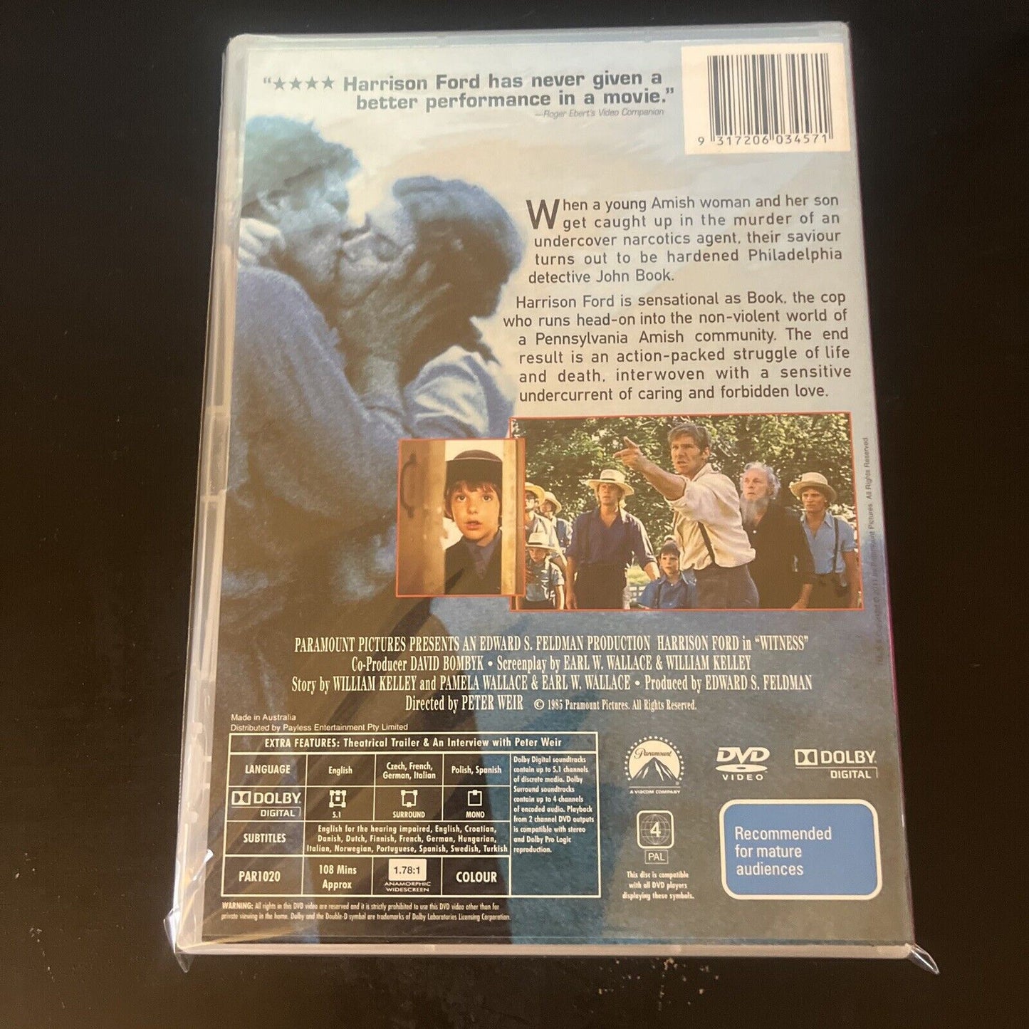 Witness (DVD, 1985) Harrison Ford, Lukas Haas, Kelly McGillis, NEW Region 4