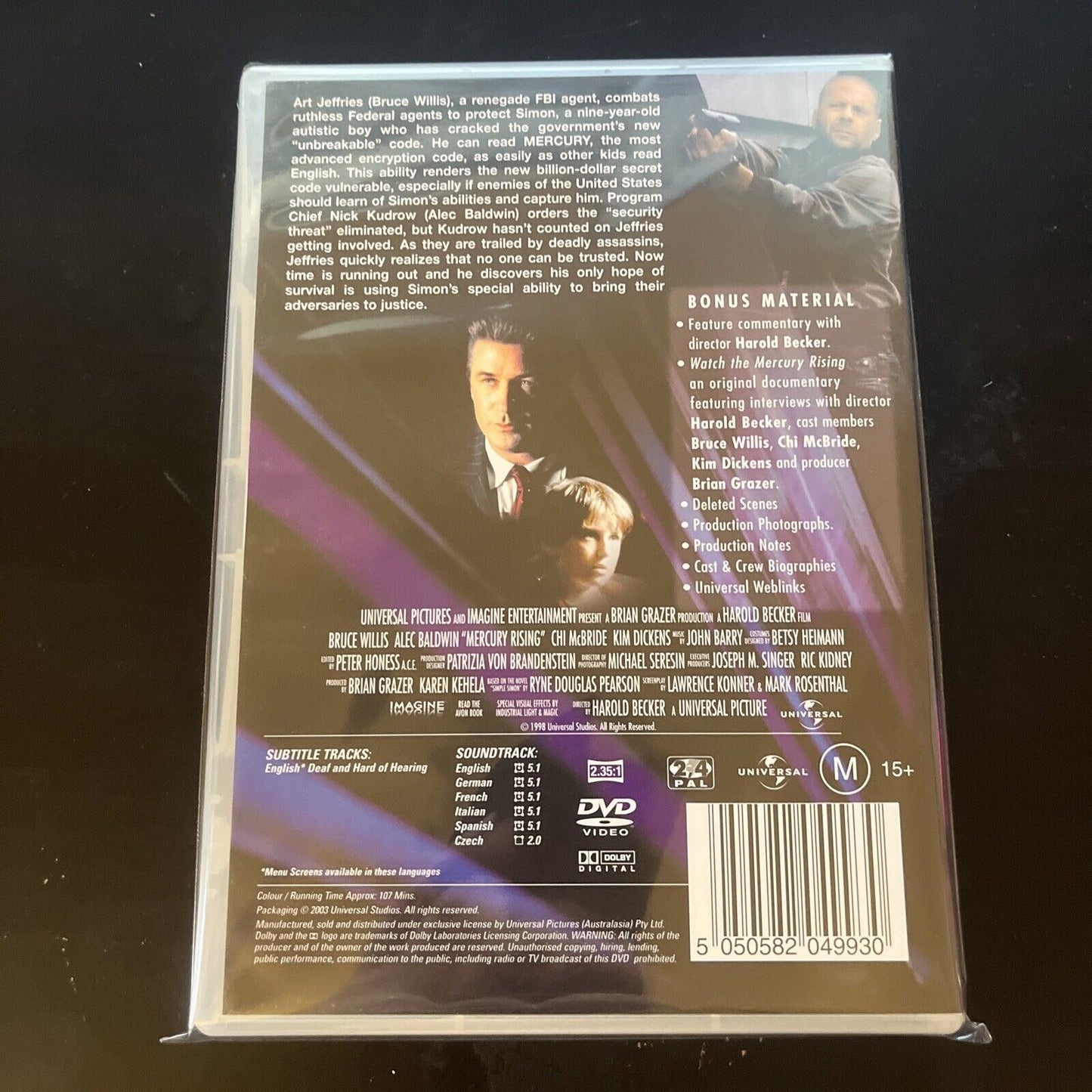 Mercury Rising (DVD, 1998) Bruce Willis, Alec Baldwin, NEW Region 4&2