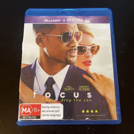 Focus (Blu-ray, 2015) Will Smith, Margot Robbie, Adrian Martinez Region B