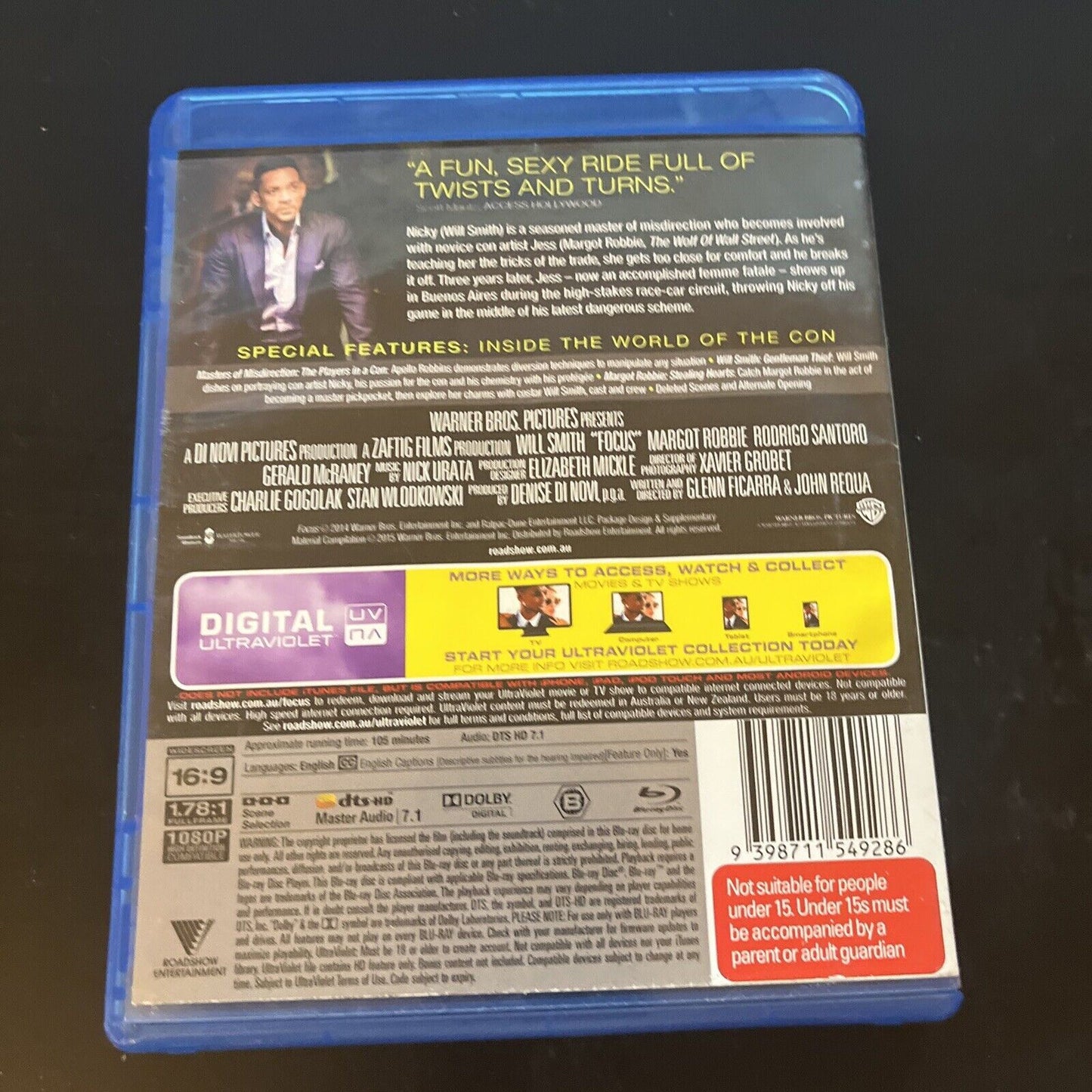 Focus (Blu-ray, 2015) Will Smith, Margot Robbie, Adrian Martinez Region B