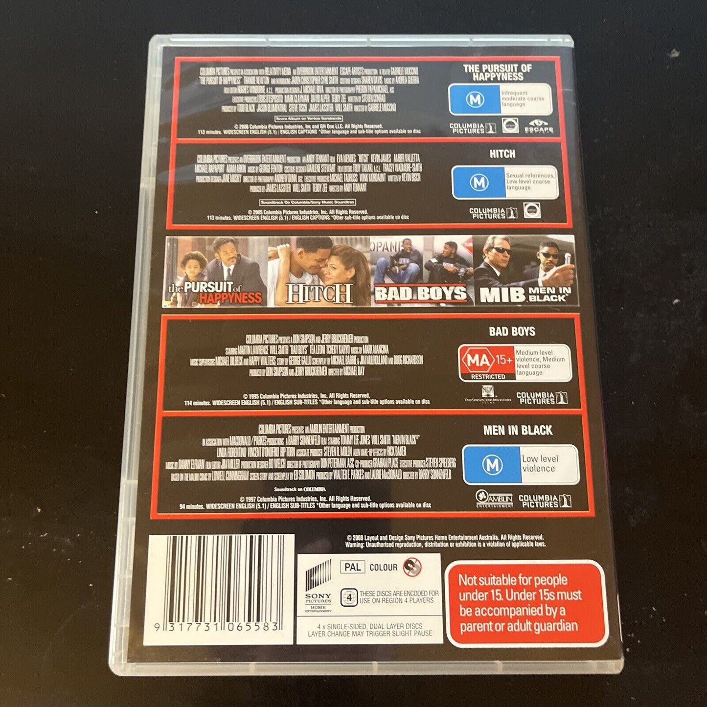 The Pursuit Of Happyness / Hitch / Bad Boys / Men In Black (DVD, 4-Disc) Region4