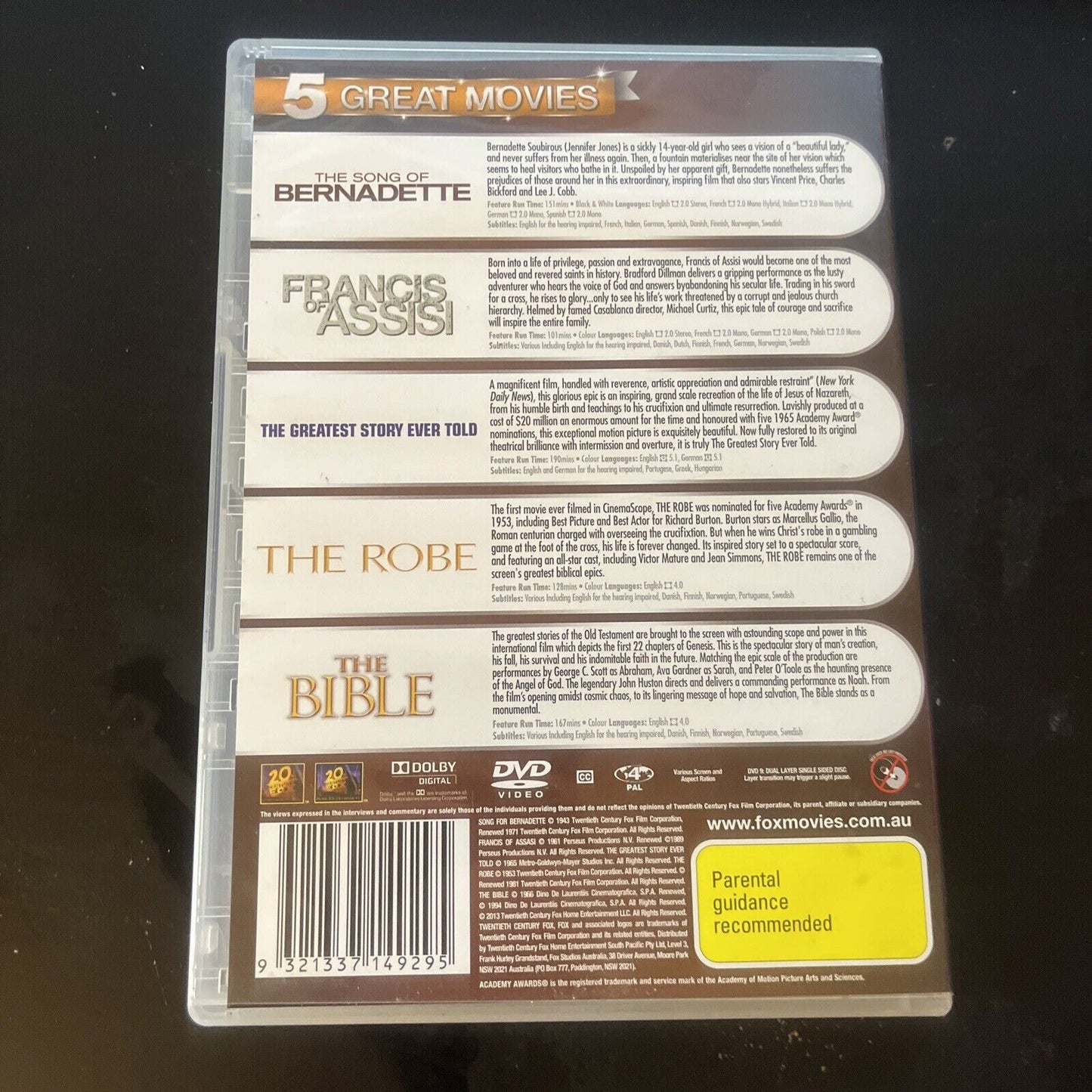 Christian Movie Pack - 5 Movies (DVD, 2013, 5-Disc) Charlton Heston Region 4