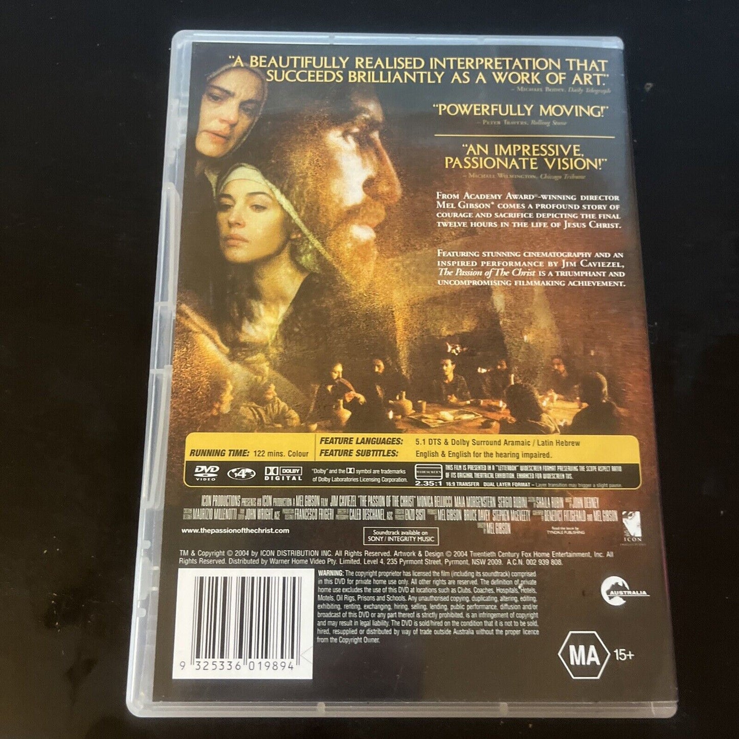 The Passion Of The Christ (DVD, 2004) James Caviezel, Monica Bellucci Region 4