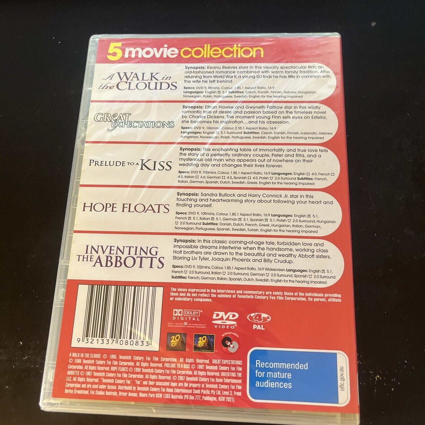 Great Expectations, A Walk in the Clouds, Prelude to a kiss, Hope Floats DVD NEW