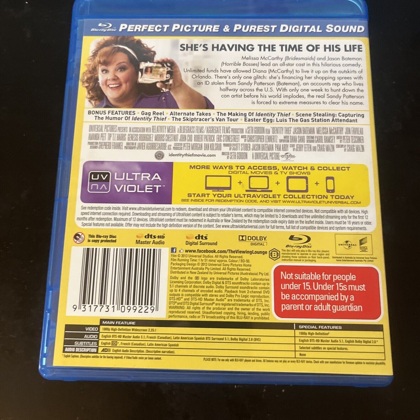 Identity Thief (Blu-ray, 2013) Jason Bateman, Melissa McCarthy, Region B