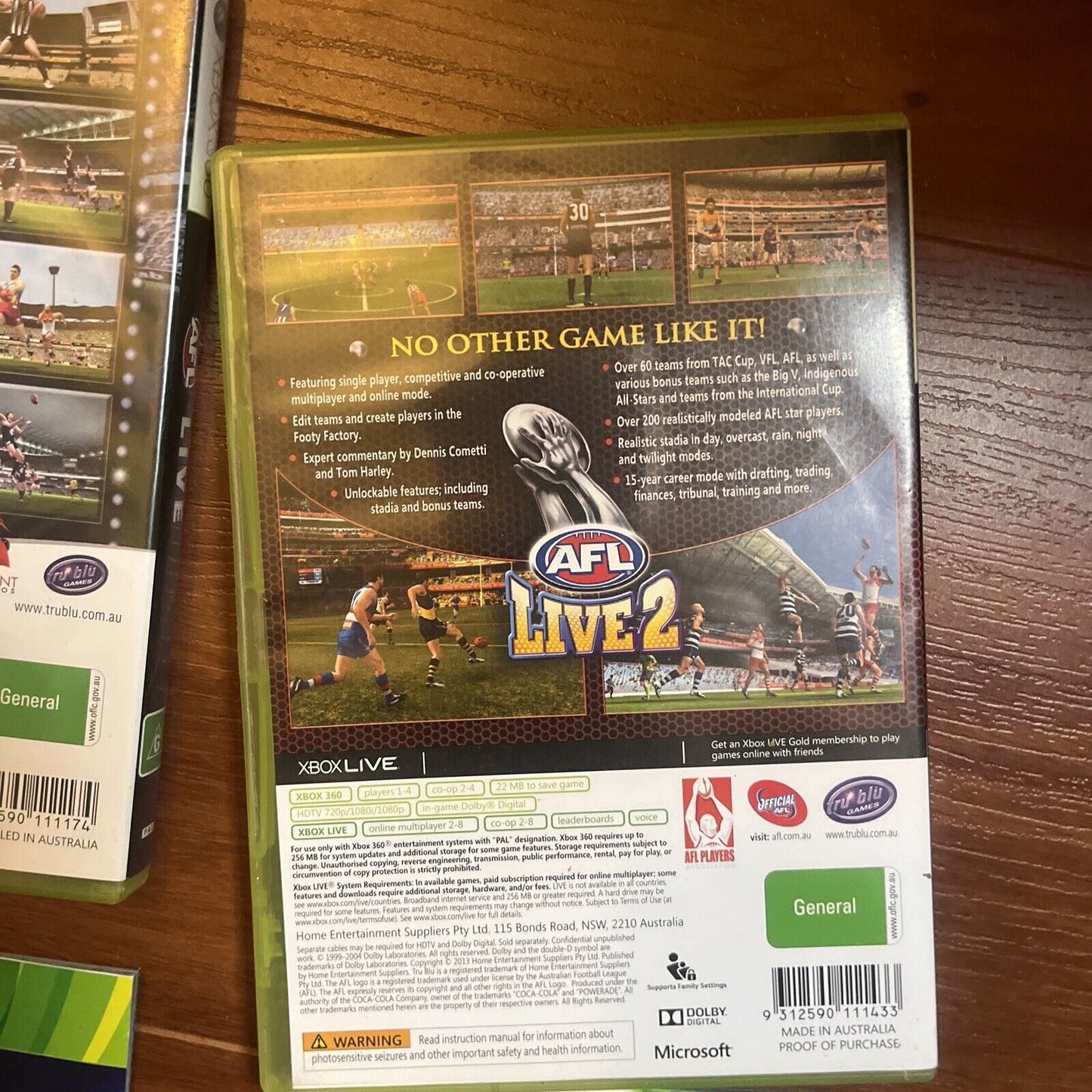 AFL Live 1 & AFL Live 2 Xbox 360 with Manual PAL