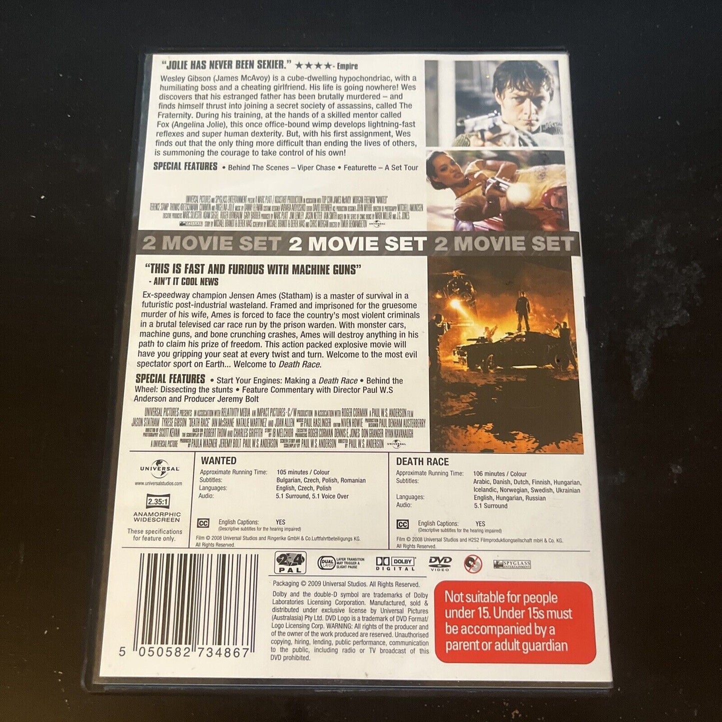 Wanted / Death Race (DVD, 2009) Jason Statham, Angelie Jolie NEW Region 4 &2