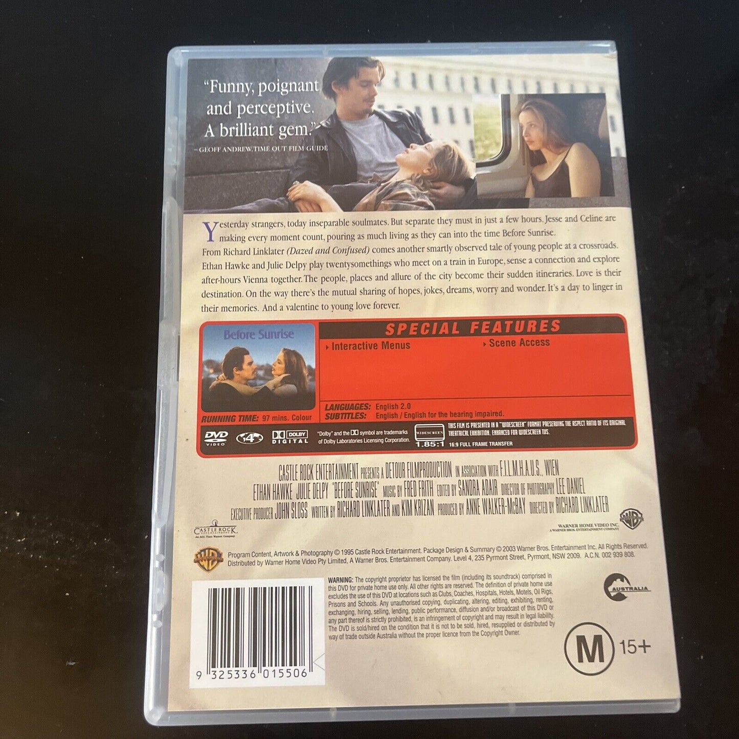 Before Sunrise (DVD, 1995) Ethan Hawke, Julie Delpy  Region 4 NEW