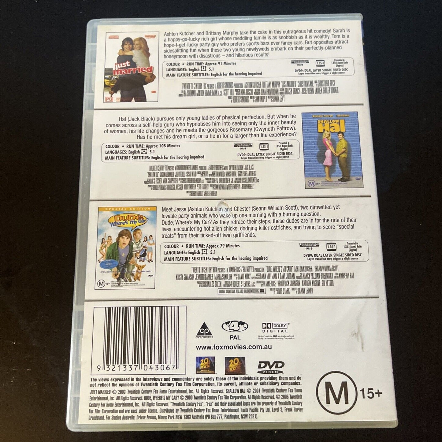 Just Married / Shallow Hal / Dude Where's My Car (DVD) Ashton Kutcher Region 4