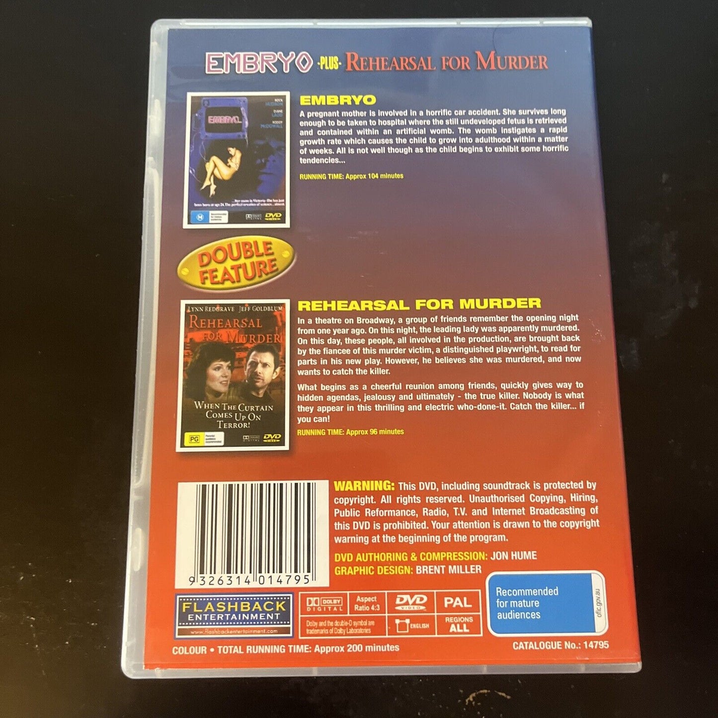 Embryo / Rehearsal For Murder (DVD) NEW All Regions