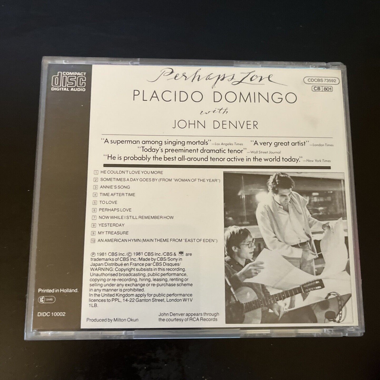 Placido Domingo With John Denver - Perhaps Love (CD, 1981) CDCBS 73592