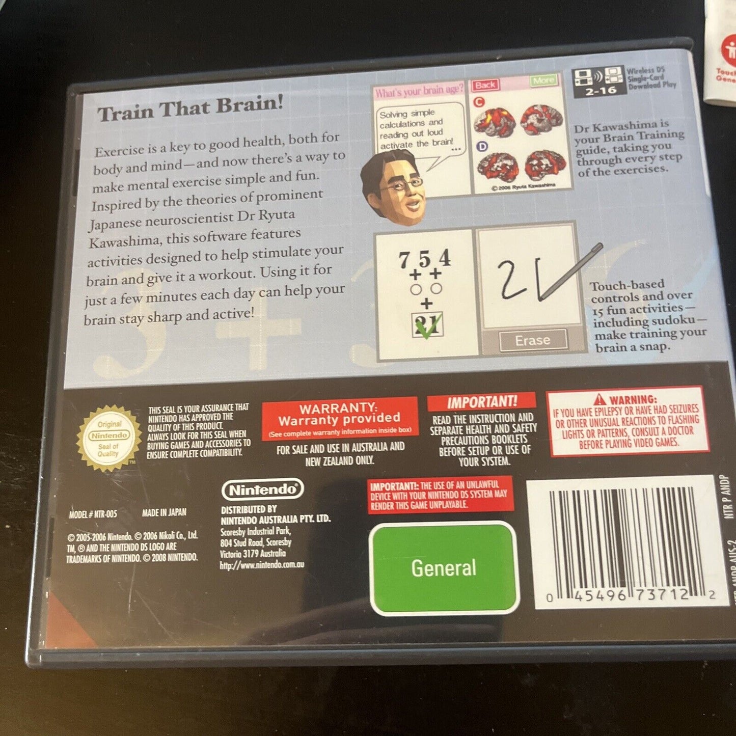 Dr Kawashima's Brain Training - How Old is Your Brain? Nintendo DS With Manual