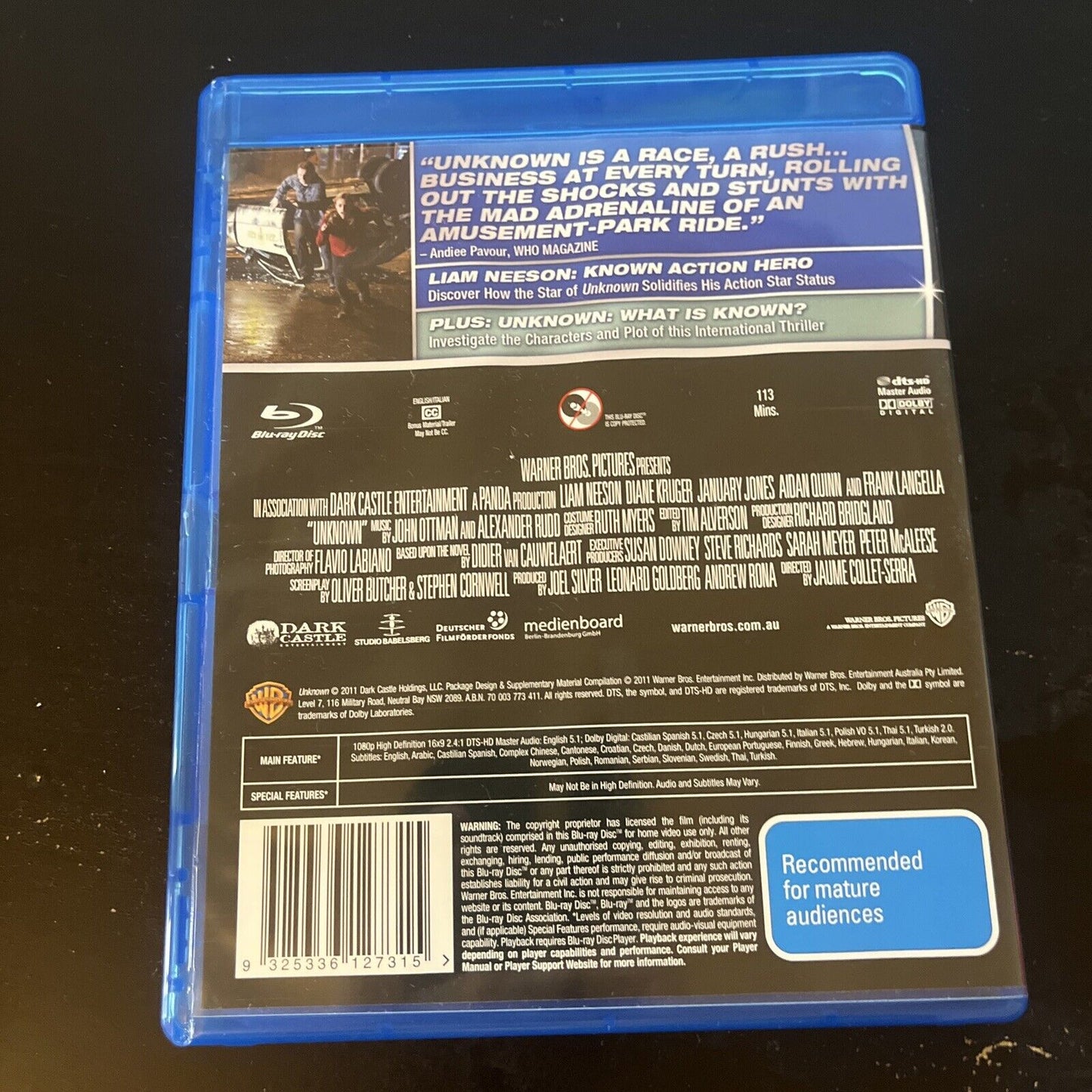 Unknown (Blu-ray, 2011) Liam Neeson, Diane Kruger, January Jones, Region B