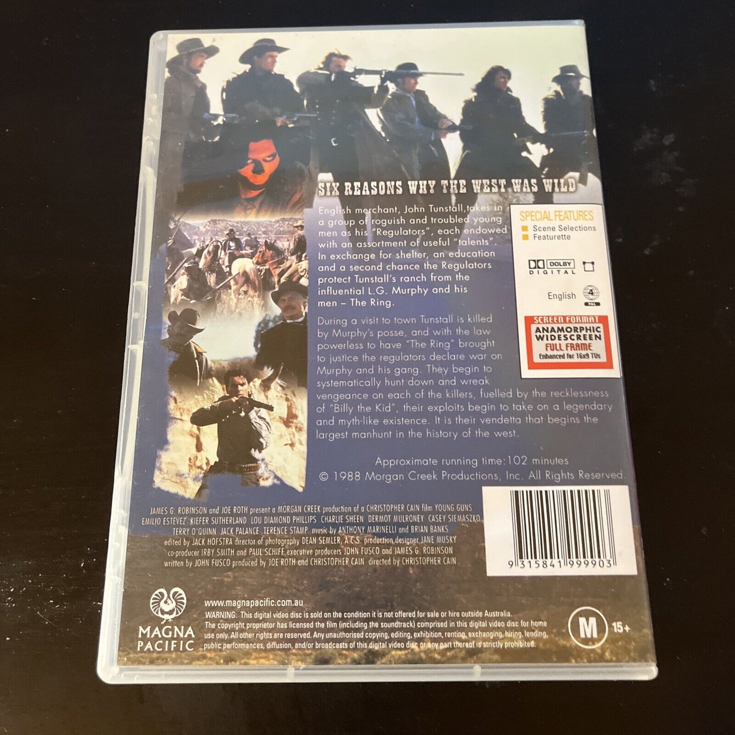 Young Guns (DVD, 1988) Charlie Sheen, Kiefer Sutherland Region 4