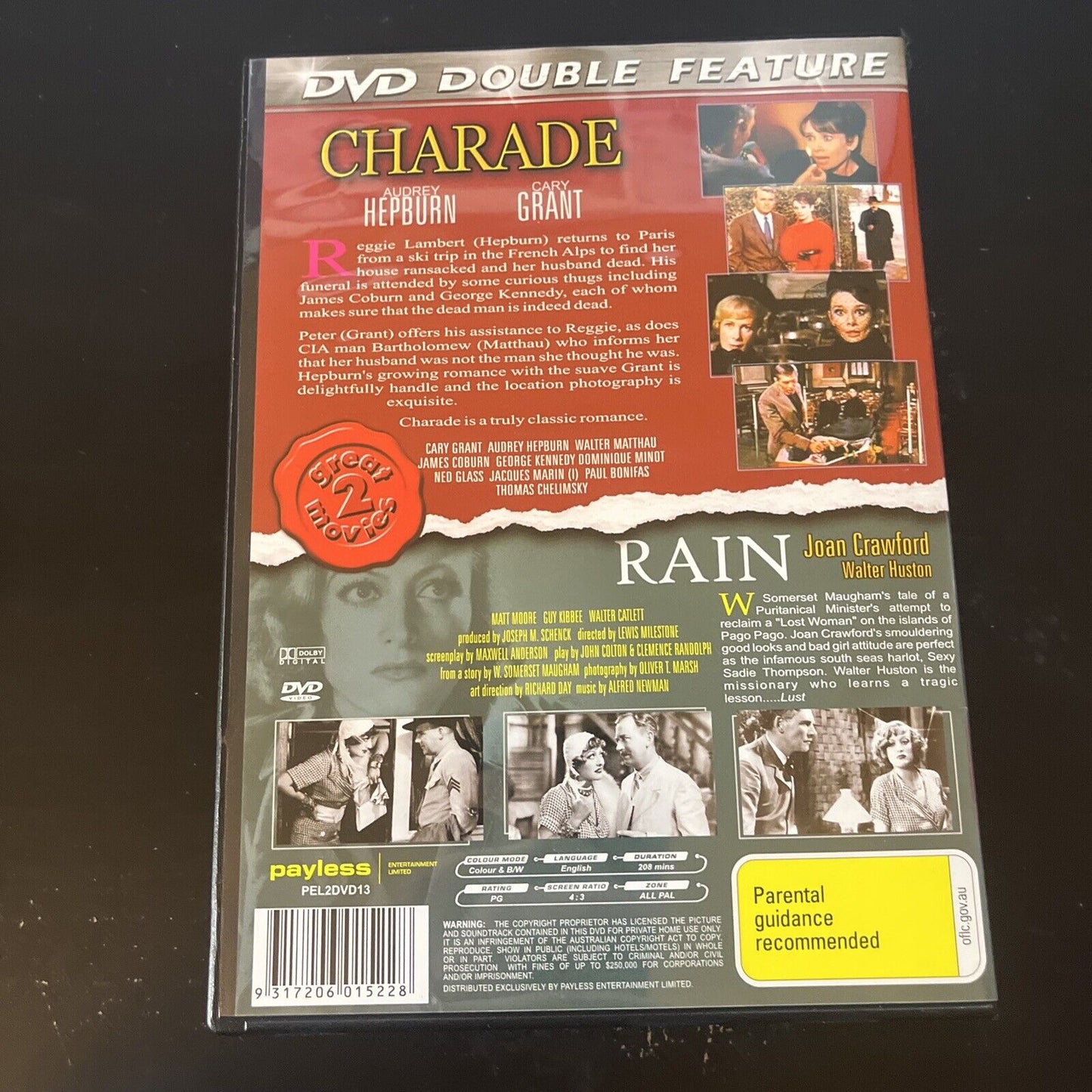 Charade / Rain (DVD, 1963) Cary Grant, Audrey Hepburn NEW All Regions