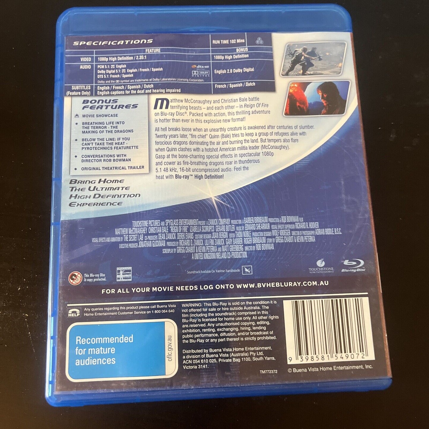 Reign Of Fire (Blu-ray, 2002) Matthew McConaughey, Christian Bale, All Regions