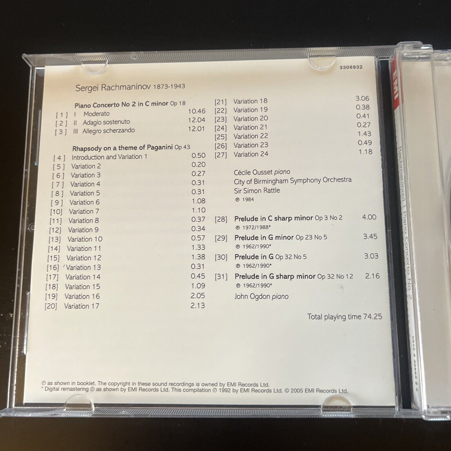 Sergei Rachmaninov - Piano Concerto No 2 (Ousset) (CD, 1992)